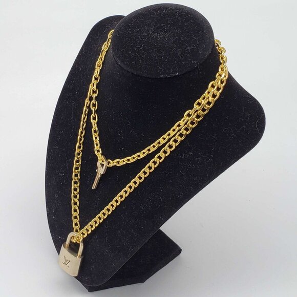 Authentic Louis Vuitton Lock & Key w/ 18k Gold Plated Chain Necklace - Picture 3 of 11